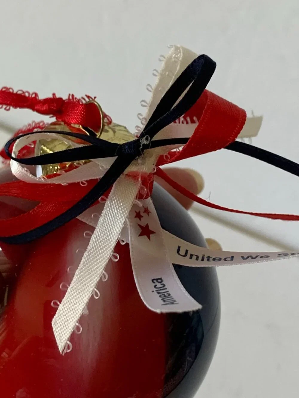 UNITED WE STAND GLASS RED BLUE BALL PATRIOTIC CHRISTMAS ORNAMENT